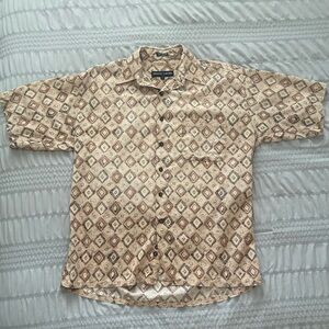 Vintage 90s Pierre Cardin Geometric Short Sleeve Button Up Shirt Size Medium